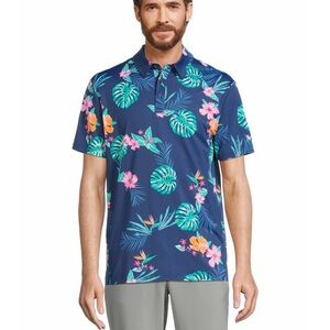 Birdie Bound Tropical Print Short Sleeve Golf Polo Shirt - Size Large